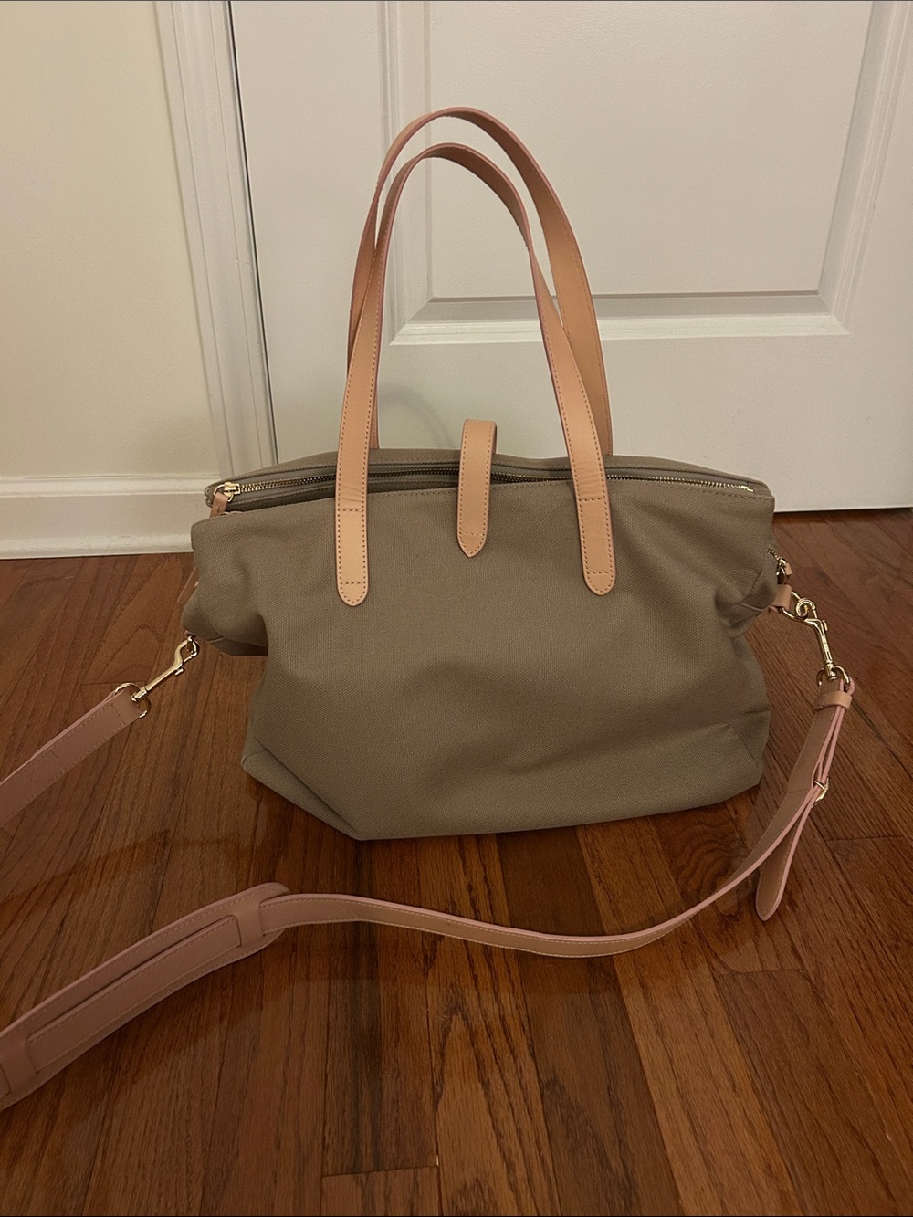 LIKE NEW Cuyana Everyday Canvas Travel Tote Bag with Pink Leather Trim